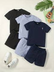 3pc Boys Short Sleeve Tshirt & Shorts Set Coconut Tree Print Casual Kids Clothes