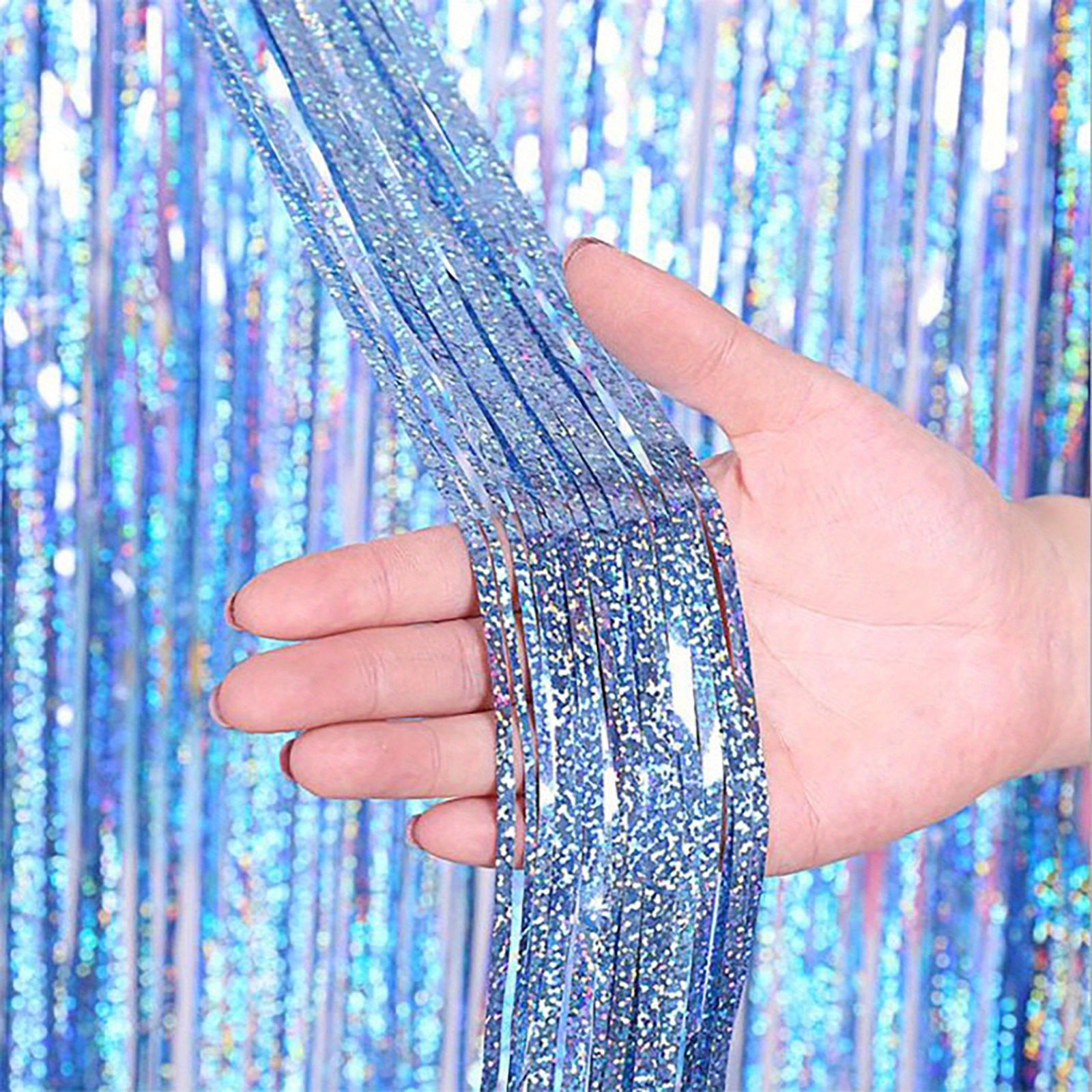 1pc 100 58x198 Laser Tassel Backdrop Curtain Metallic Silk Ribbon