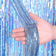 1pc 100 58x198 Laser Tassel Backdrop Curtain Metallic Silk Ribbon