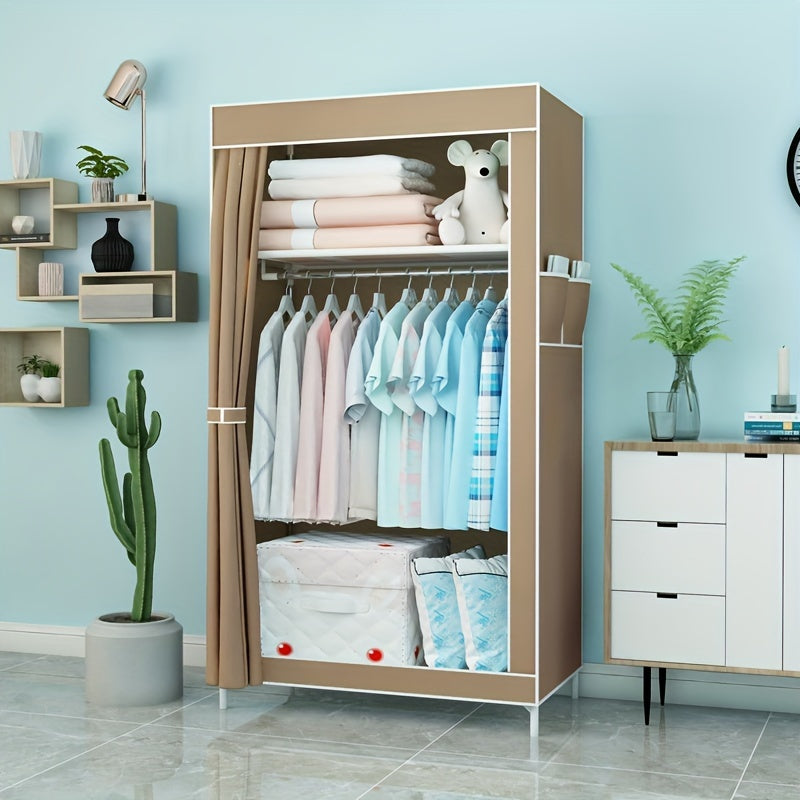 2 Layer Clothes Storage Cabinet With Dustproof Curtain Plastic Storage Rack