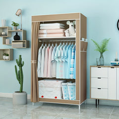 2 Layer Clothes Storage Cabinet With Dustproof Curtain Plastic Storage Rack