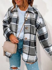  Plaid Button Up Long Sleeve Shacket