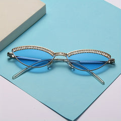 Y2K Zircon Oval Sunglasses Metal Photo Booth Props Glasses UV400