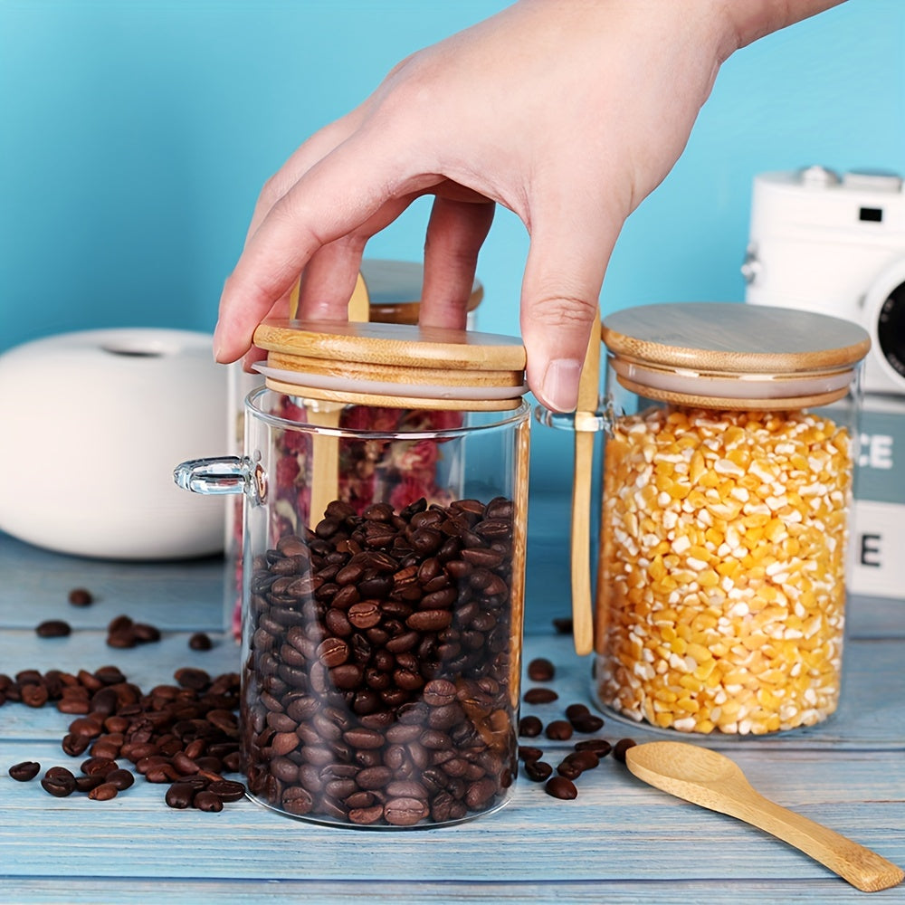 6pcs Glass Jars Bamboo Lids 17 OZ Small Container Spoon Coffee Tea Loose Tea Bar