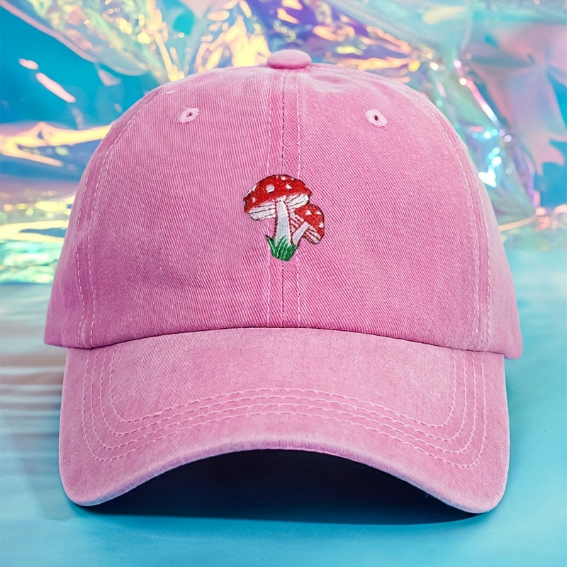 Unisex Sunshade Adjustable Baseball Cap with Mushroom Embroidery