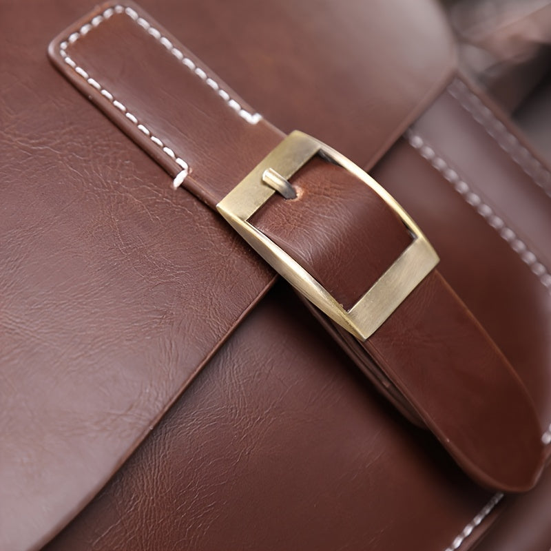 Business PU Leather Briefcase Men's Shoulder Messenger Bag Horizontal Retro