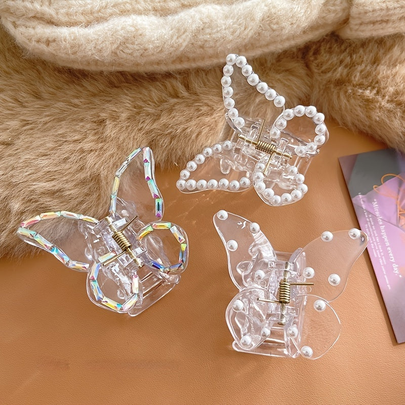 Butterfly Claw Clip Pearl Rhinestones Hair Clip