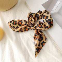 Leopard Pattern Scrunchies Rabbit Ears Hair Tie Ponytail Holder