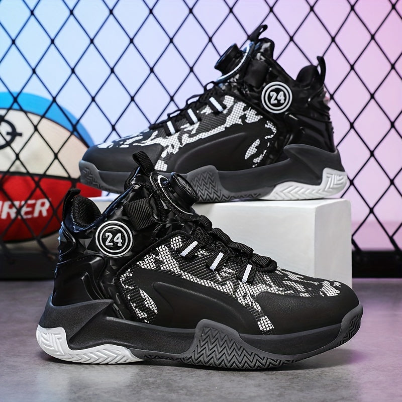 Boys High Top Basketball Shoes w/ Rotating Buckle Comfy Soft Sole