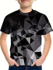 Boy's Geo Graphic T-shirt Stretch 3D Print Loose Tee Kids Summer Clothing