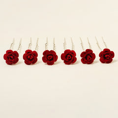 Rose Flower Hair Clips Wedding Bridal Barrette Set of 6