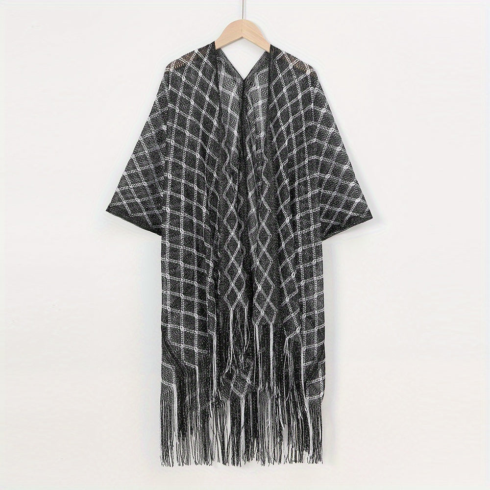 Geometric Striped Print Tassel Shawl Large Wrap Sunscreen Beach Towel
