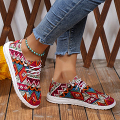 Women's Geometric Canvas Slip-On Shoes Lightweight Comfy Outdoor Casual Shoes