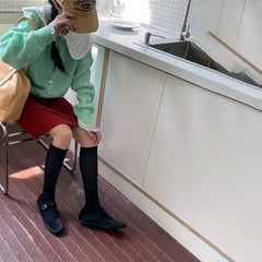 Solid Knitted Calf Socks Knee High Women's Stockings & Hosiery