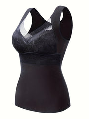 Soft V Neck Lace Stitching Thermal Underwear Top