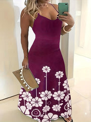  Floral Print V Neck Maxi Cami Dress