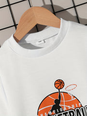 Basketball Print Boys Pullover Sweatshirt Long Sleeve Crew Neck Kids Clothing