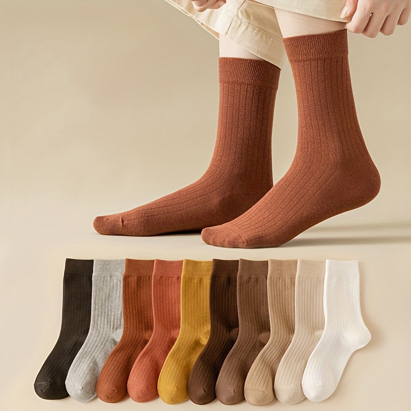 10 Pairs Comfy Solid Socks Women's Stockings
