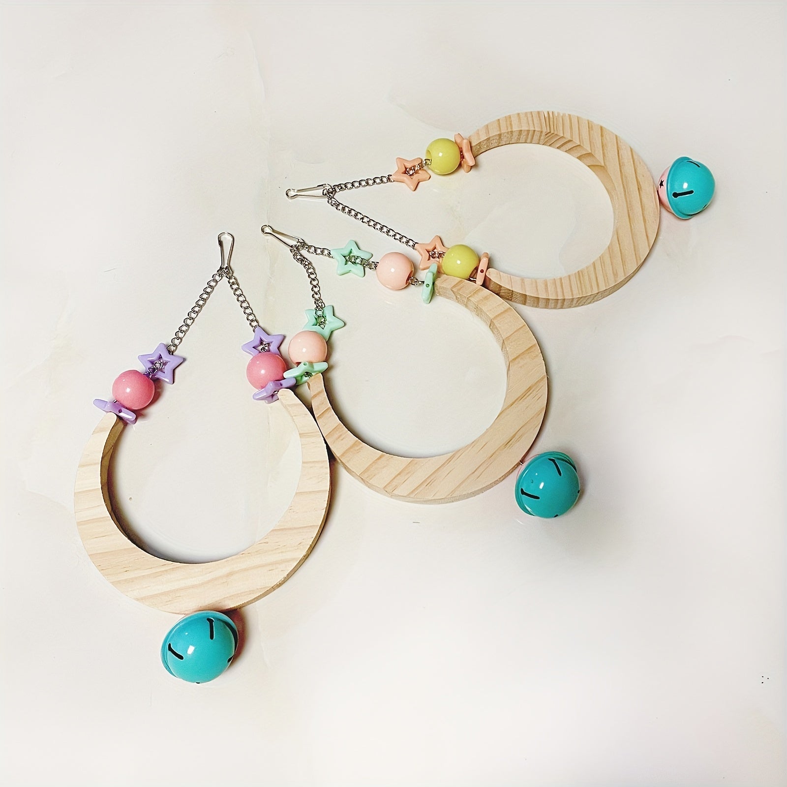 Parrot Supplies Moon Shaped Wooden Bell Puzzle Swing Stand Cloud Ladder