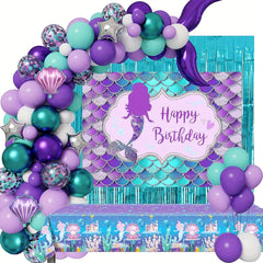 Mermaid Balloon Flower Ring Set with Purple & Green Puffer Balloons