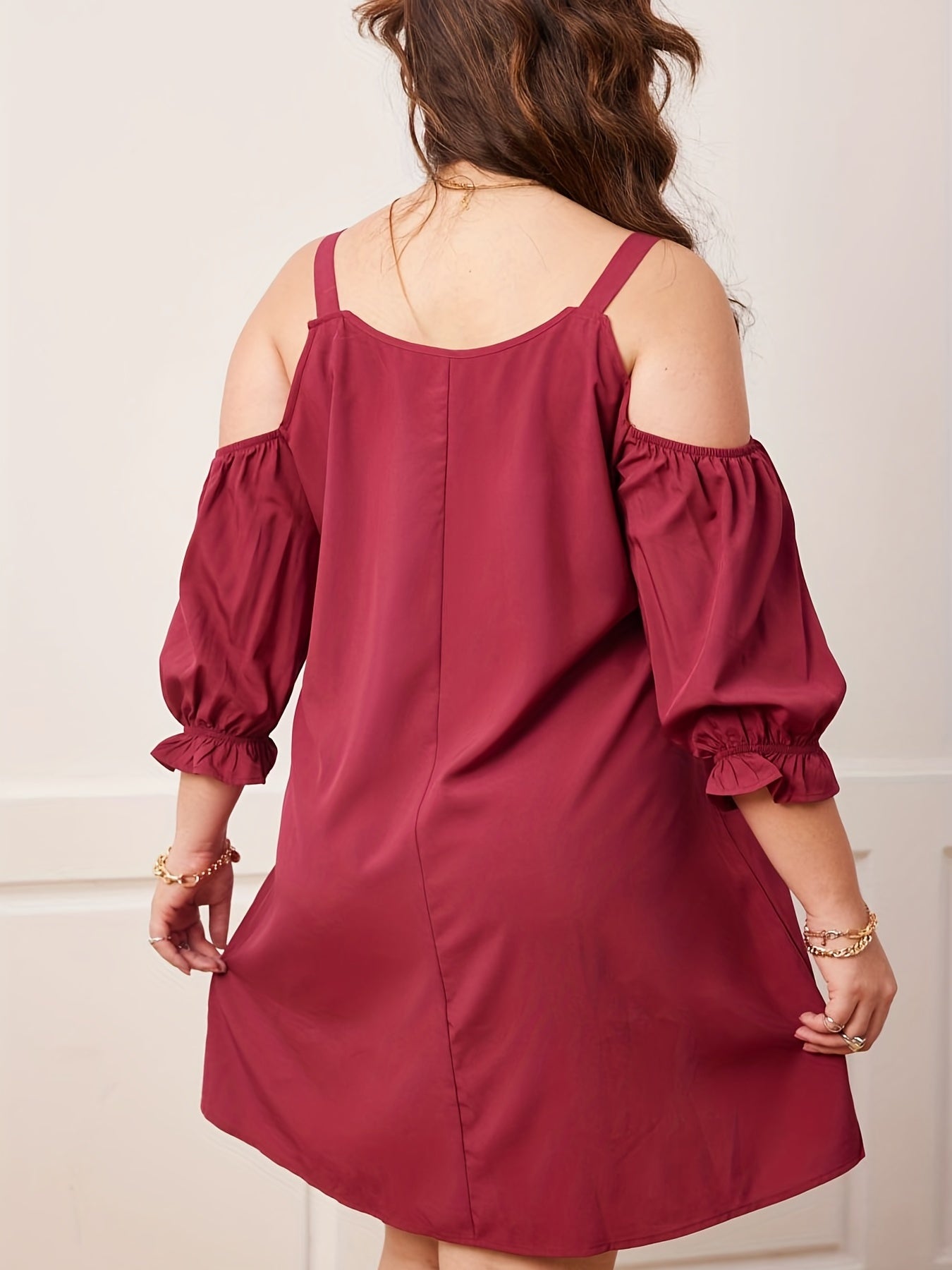  Cold Shoulder Puff Sleeve Dress