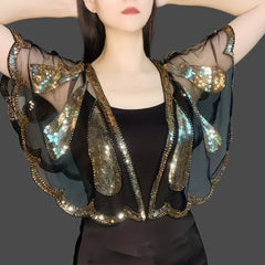 Leaf Embroidery Sequin Shawl Women's 1920s Shawl Wrap Beaded Evening Cape