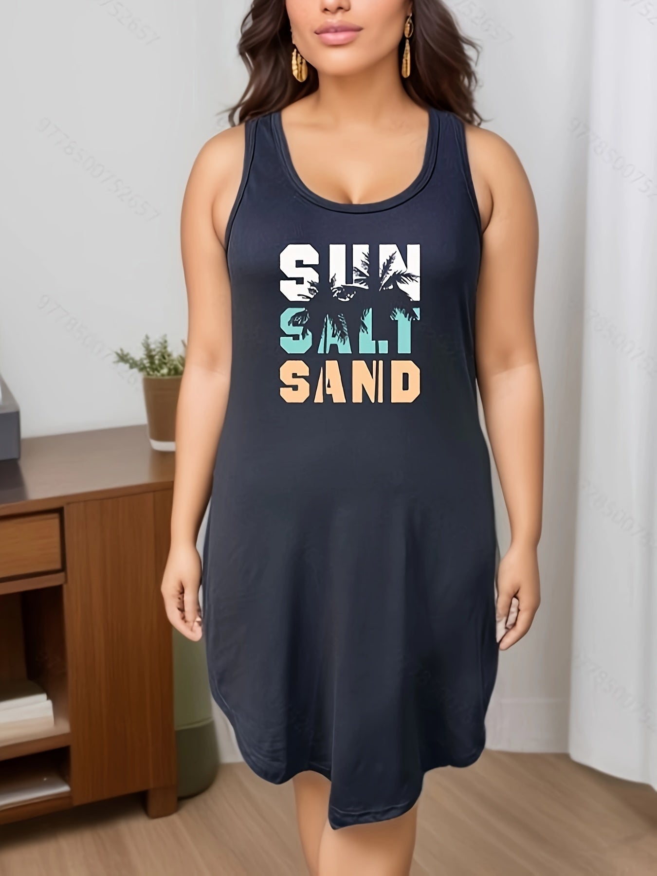  Tropical & Letter Print Tank Nightdress