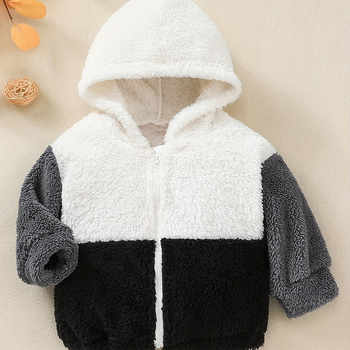 Boy's Hooded Jacket Contrast Zip Up Coat Top Child's Furry Thermal