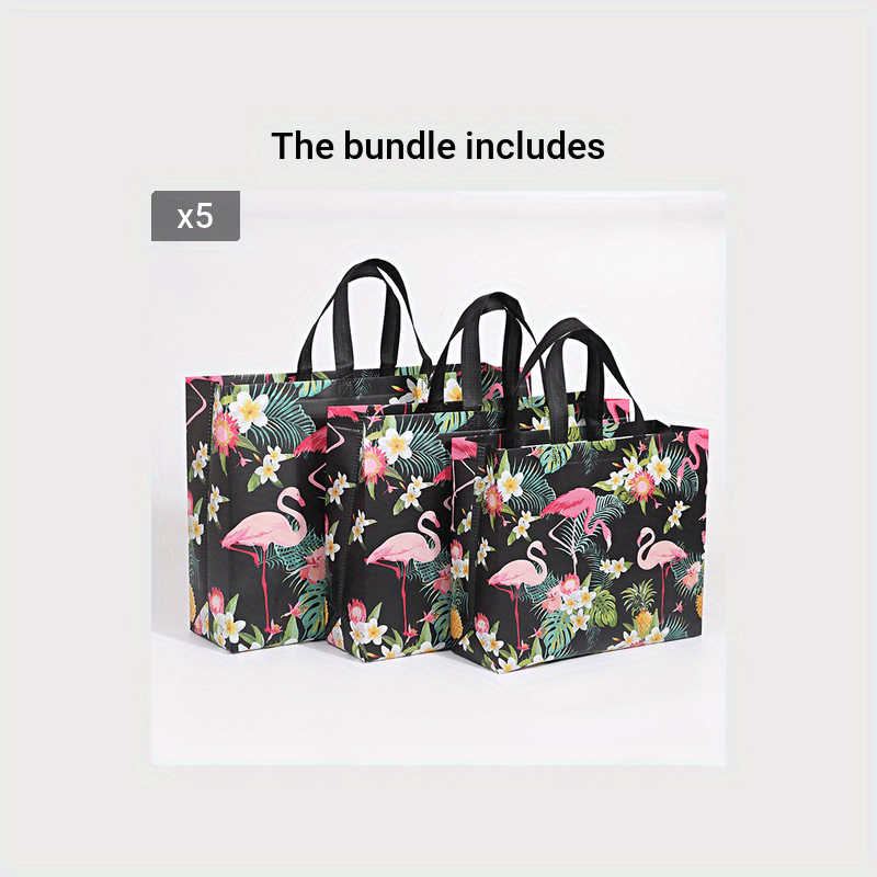 3PCS Christmas Gift Bags Flamingo Tote Bags Non Woven Foldable Reusable