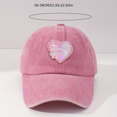 Pink Heart Printed Baseball Cap Casual Sunshade Dad Hat Adjustable Sun Hats