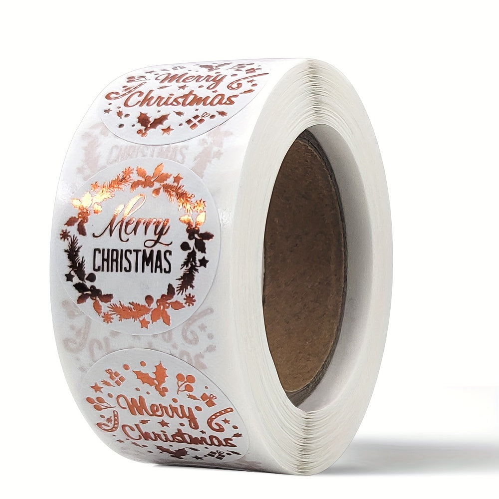 500 Merry Christmas Rose Golden Stickers Roll Xmas Tags Labels Adhesive Seals
