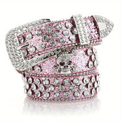 Skull Rivet Rhinestone PU Belt Solid Hip Hop Y2K Jeans Pants Belt Pin Buckle... 