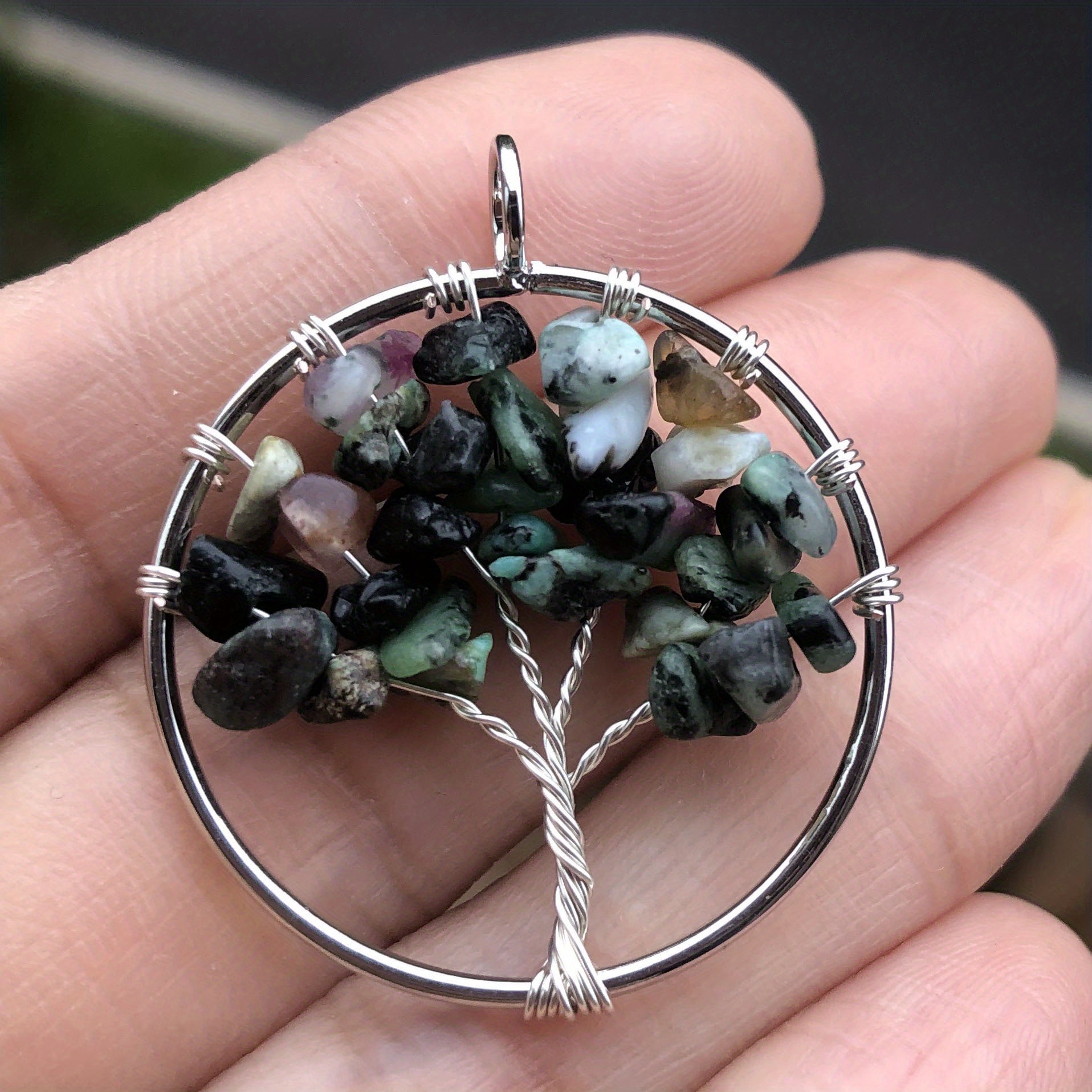 7 Charka Stone Tree Of Life Pendant Crystal Beads Energy Amulet