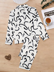 Striped Print Pajama Set Long Sleeve Button Top & Pants