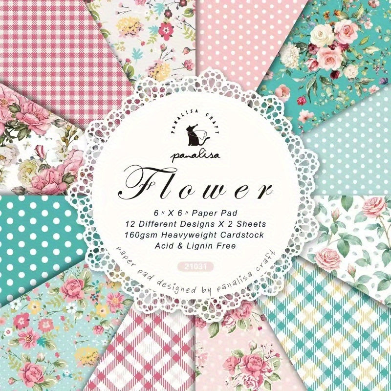 Flower Themed Single Sided Pattern Paper for DIY Albums & Scrapbooks