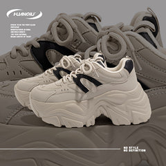 HUANQIU Lace-up Non-slip Platform Chunky Sneakers - Comfy Dad Shoes