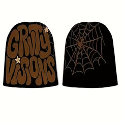 Y2K Reversible Beanie Spider Web Knit Hat
