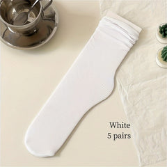 5 Pairs Solid Socks Comfy & Breathable All match Socks Women's Stockings
