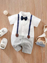 Newborn Infant Short Sleeve Gentleman Romper Cotton Button Bowtie Jumpsuits