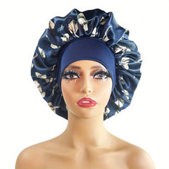 Flower Print Satin Bonnet Large Soft Elastic Sleeping Night Hat Silk Hair