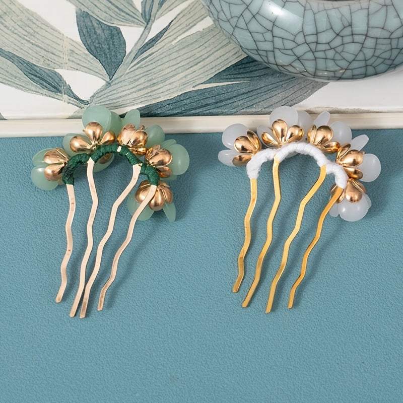 Flower Jade Hairpins Classic Hair Comb Hair Accessories