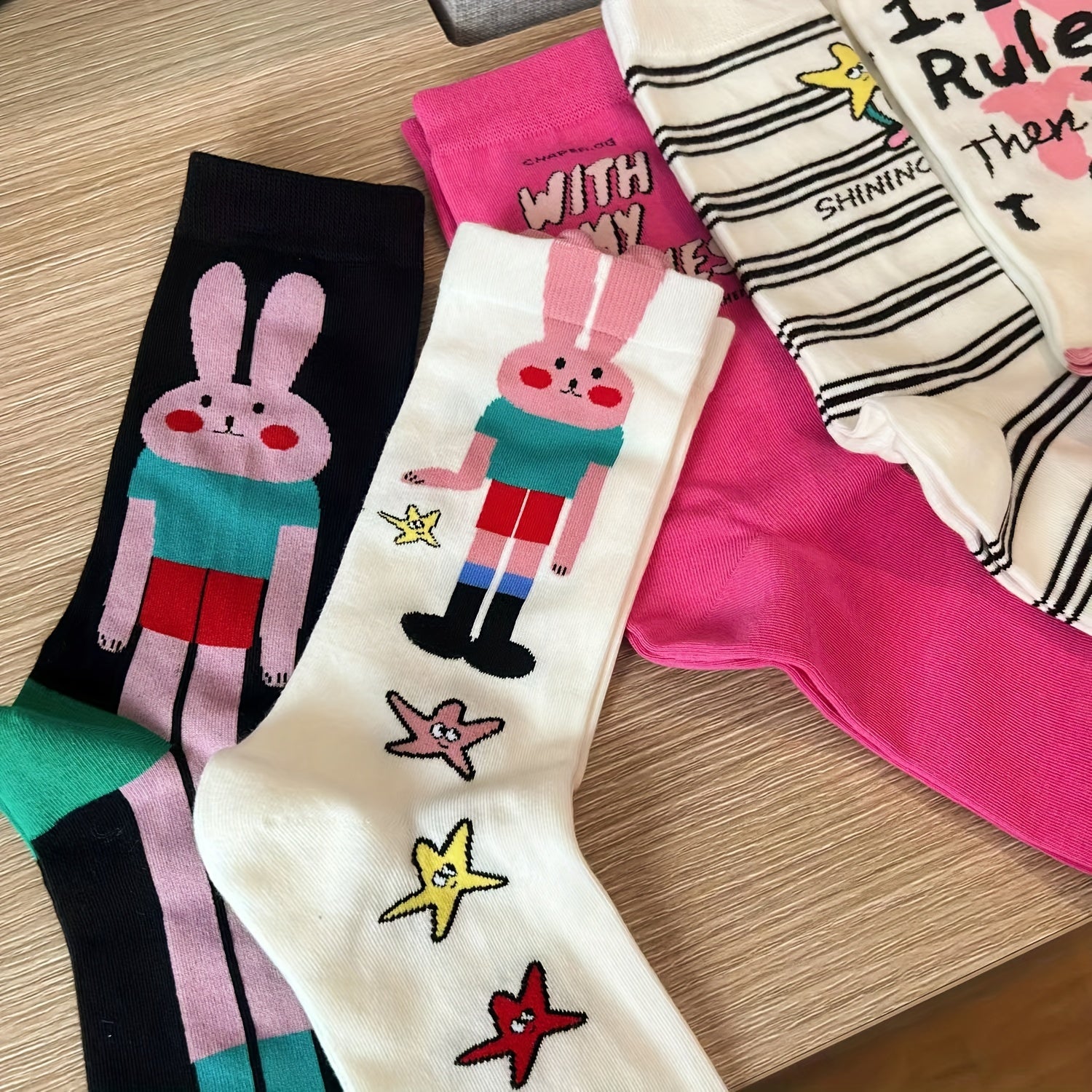 5 Pairs Bunny & Letter Print Mid Tube Socks Women's Stockings