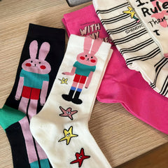 5 Pairs Bunny & Letter Print Mid Tube Socks Women's Stockings