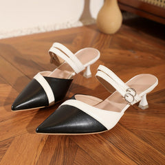 Women's Slingback Kitten Heels Pointed Toe Colorblock Sandals