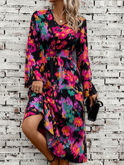  Casual Dress Women's Plus V Neck Nipped Waist Long Sleeve