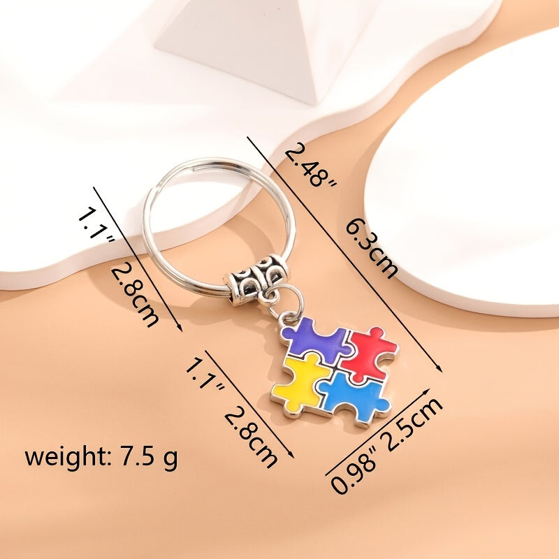 Metal Keychain Diy Four Peach Hearts Squares Ribbon Puzzle Car Keychain