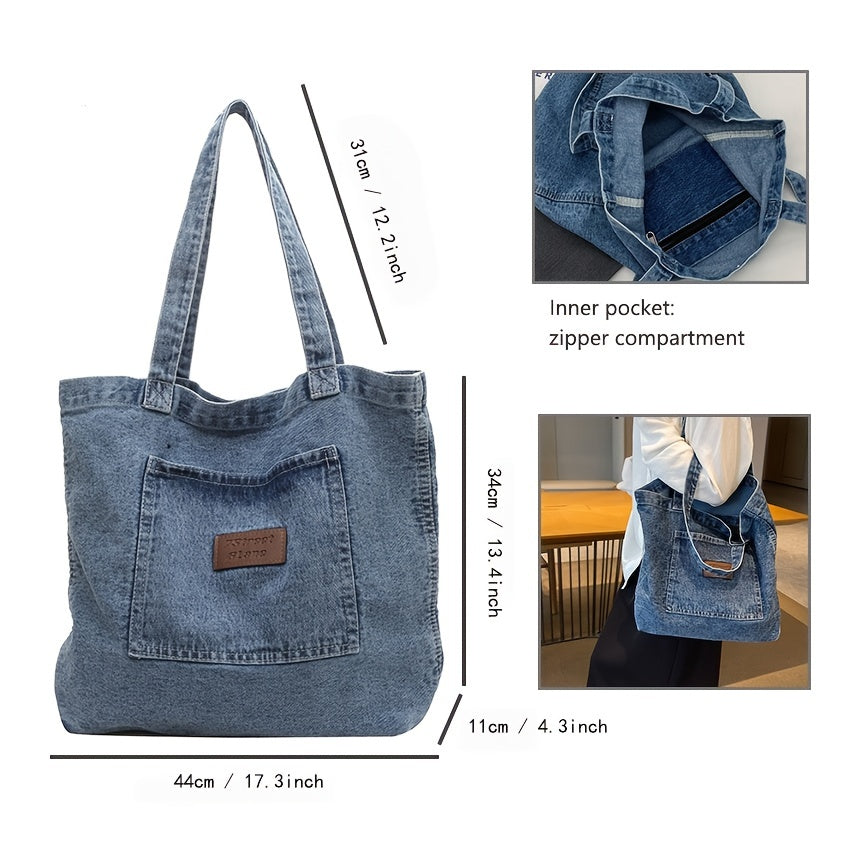 Vintage Denim Shoulder Bag Large Capacity Tote