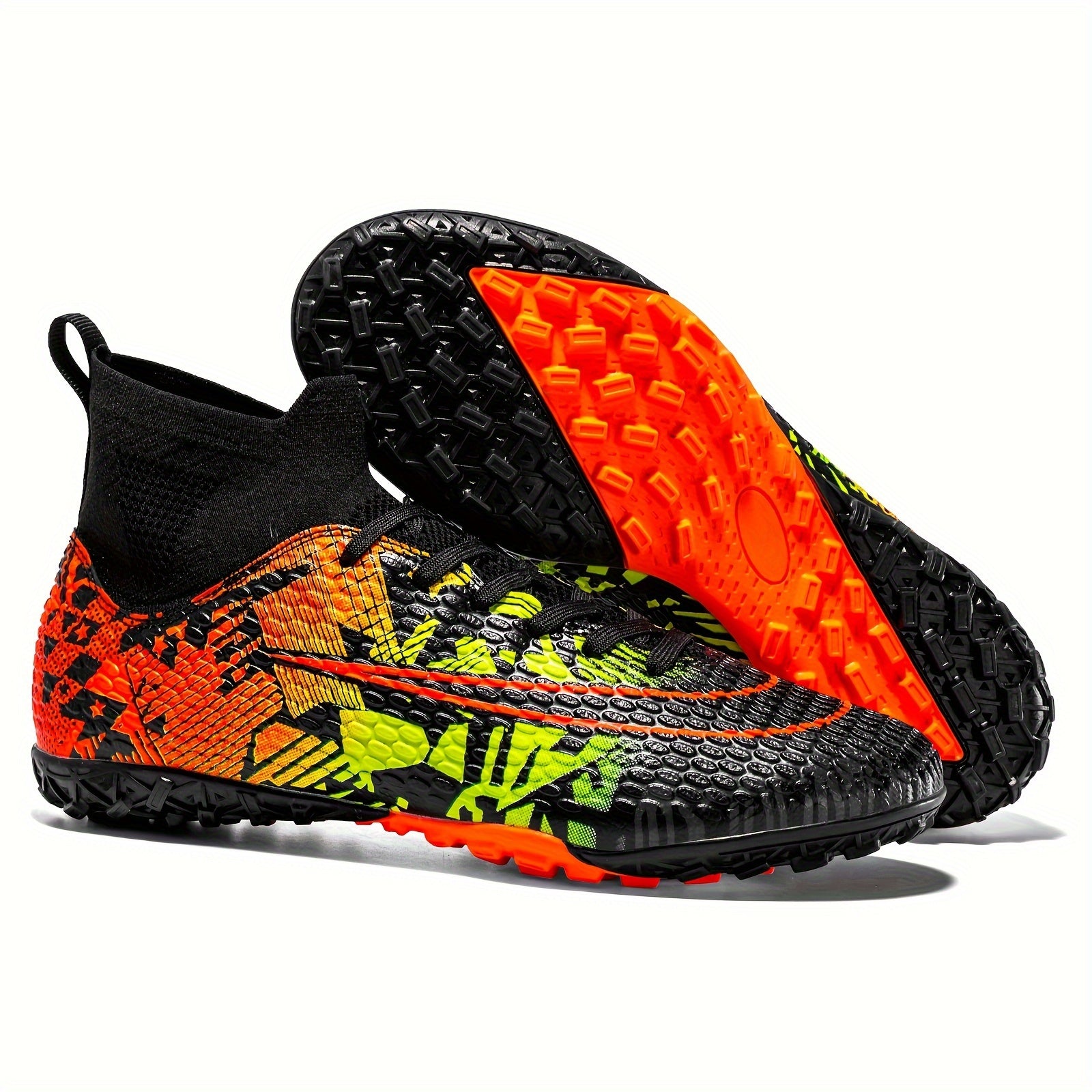 Boy's High Top Turf Soccer Cleats Anti-Skid Lace Up TF Football Boots
