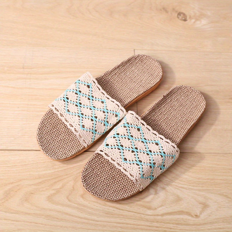 Women's Crochet Linen Slides Geometric Pattern Hollow Out Band Shoes