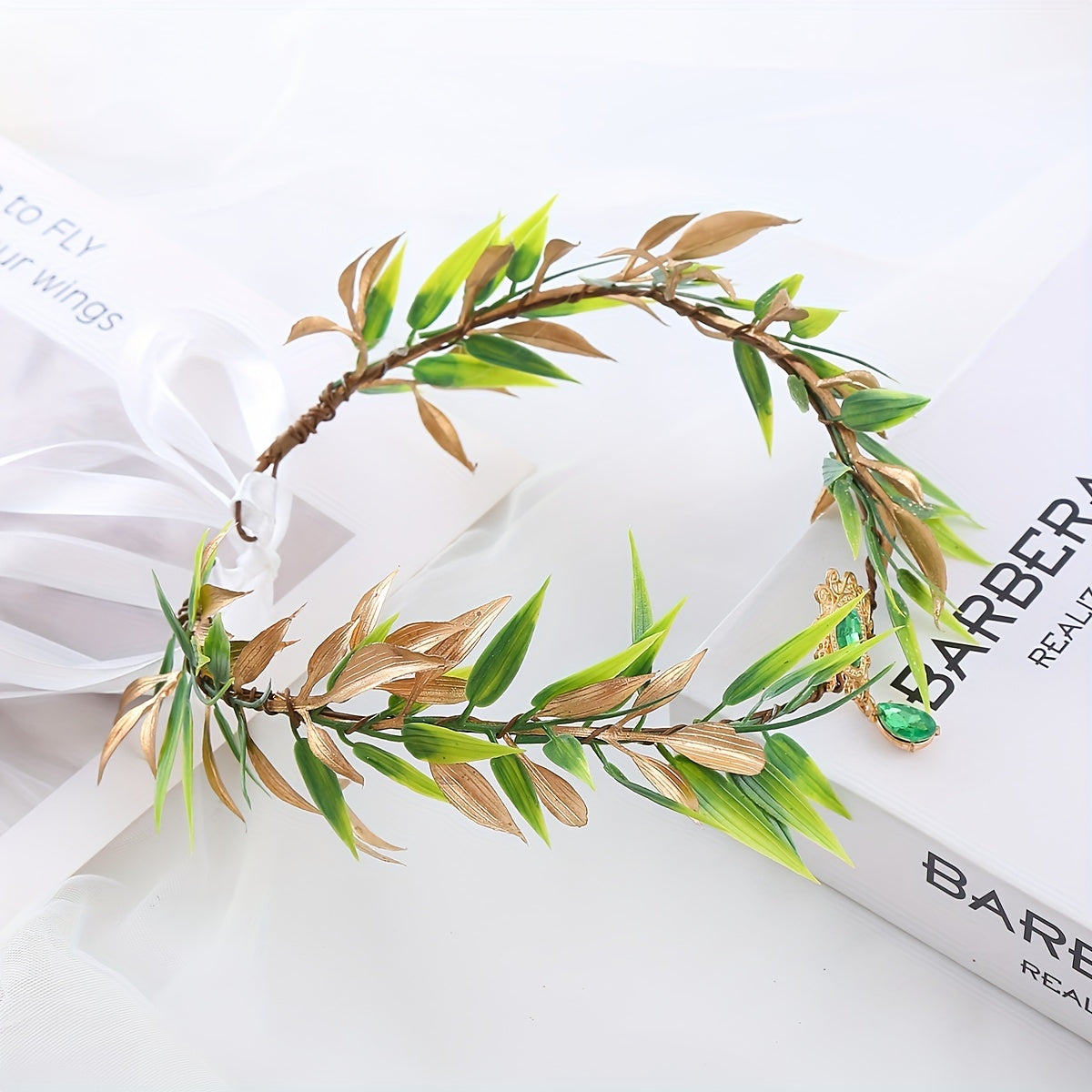 Chinese Style Crystal Hair Band Green Wreath Headband